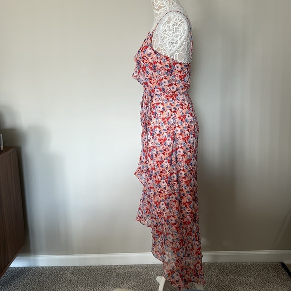 LAUNDRY BY SHELLI SEGAL - NWOT- Asymmetric Floral Ruffle Midi Dress in Peach - Picture 6 of 14